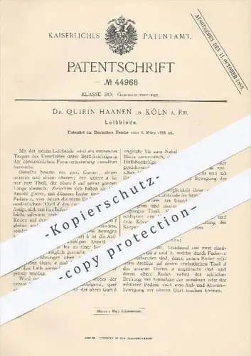 original Patent - Dr. Quirin Haanen , Köln / Rhein , 1888 , Leibbinde | Binde , Binden , Verband , Medizin , Arzt , Gurt