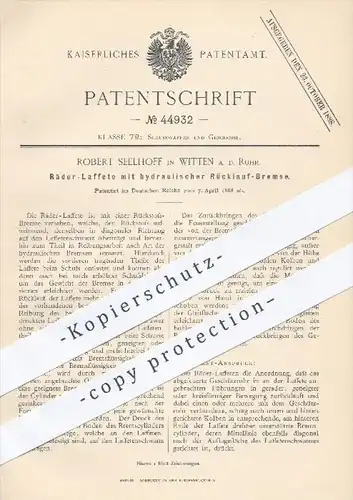 original Patent - Robert Seelhoff , Witten / Ruhr , 1888 , Räder - Laffete mit hydraulischer Rücklauf - Bremse | Waffen