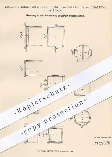 original Patent - J. Chaine , A. Durand , Sallonier de Chaligny , Lyon Frankreich , 1882 , Photographien | Fotograf !!!
