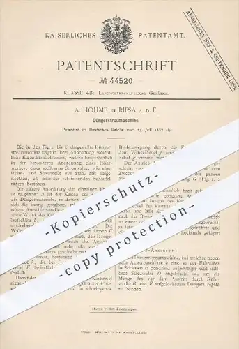 original Patent - A. Höhme in Riesa , 1887 , Düngerstreumaschine | Dünger , Streumaschine , Düngen , Landwirtschaft !!!