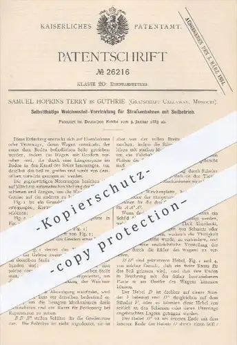 original Patent - Samuel Hopkins Terry , Guthrie , Callaway Missouri 1883 , Weichenstell-Vorrichtung für Straßenbahnen