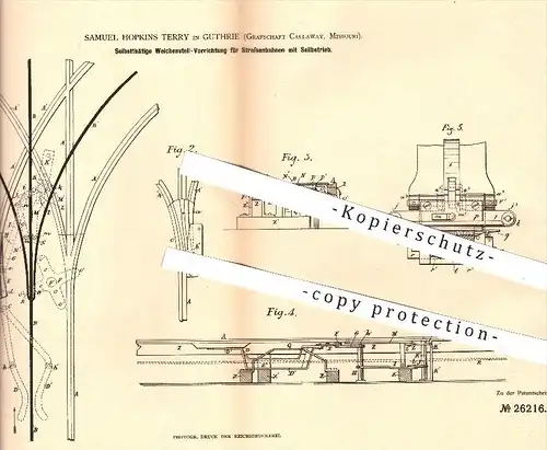 original Patent - Samuel Hopkins Terry , Guthrie , Callaway Missouri 1883 , Weichenstell-Vorrichtung für Straßenbahnen