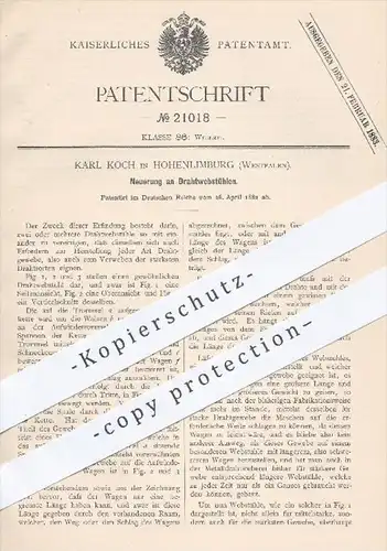 original Patent - Karl Koch in Hohenlimburg , 1882 , Drahtwebstuhl | Webstuhl , Webstühle , Weben , Weber , Weberei !!!