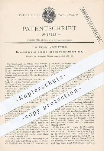 original Patent - F. W. Deppe , Bielefeld , 1881 , Stauchmaschine , Schweißmaschine | Schweißen , Metall !!!