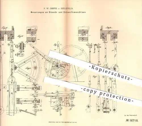 original Patent - F. W. Deppe , Bielefeld , 1881 , Stauchmaschine , Schweißmaschine | Schweißen , Metall !!!