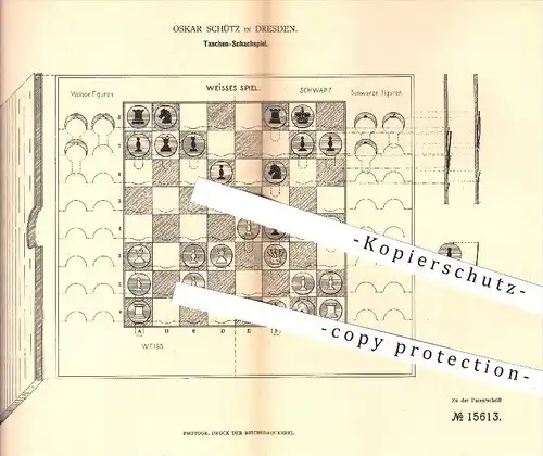 original Patent - Oskar Schütz in Dresden , 1881 , Taschen - Schachspiel | Schach , Brettspiel , Sport , Schachfiguren !