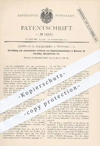 original Patent - Leinhaas & Hülsenberg , Freiberg , 1881 , Waschen von Kartoffeln , Wurzelfrüchte , Rüben , Zucker !!!