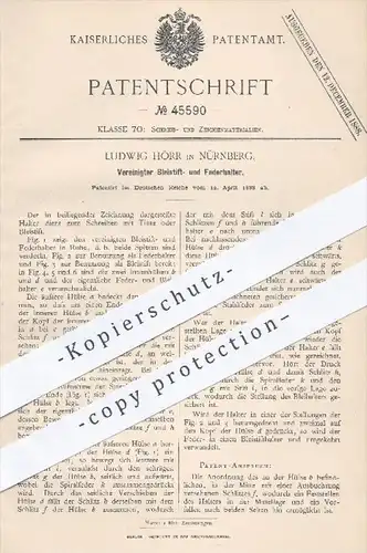 original Patent - Ludwig Hörr in Nürnberg , 1888 , Bleistifthalter , Federhalter | Schreibfeder , Schreiben , Stifte !!