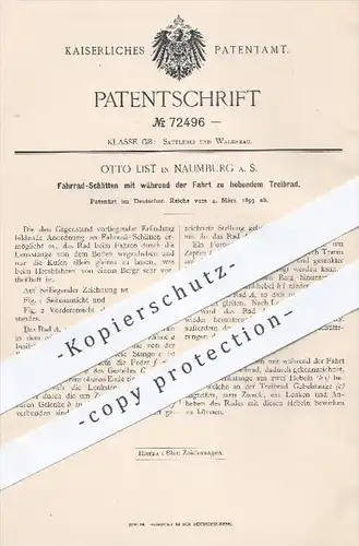 original Patent - Otto List in Naumburg , 1893 , Fahrrad - Schlitten mit zu hebendem Treibrad | Fahrräder , Rad , Räder