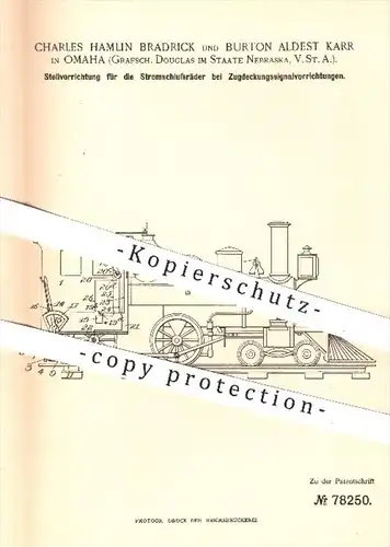 original Patent - Ch. Hamlin Bradrick / Burton Aldest Karr , Omaha , Douglas , Nebraska USA , 1893 , Signal f. Eisenbahn