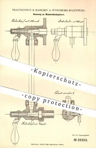 original Patent - Trautschold & Rahusen , Sudenberg Magdeburg , 1884 , Wasserstandsgläser | Dampfkessel , Dampfmaschinen