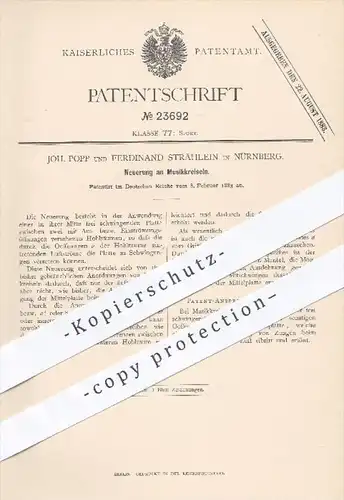 original Patent - Joh. Popp , Ferdinand Strählein , Nürnberg , 1883 , Musikkreisel | Kreisel , Musik , Sport , Spielzeug