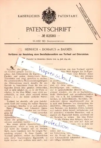 Original Patent  - Heinrich v. Domarus in Barmen , 1894 , Gesundheitspflege !!!