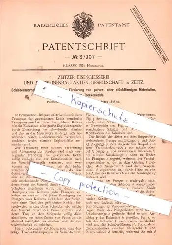 Original Patent  - Zeitzer Eisengiesserei und Maschinenbau-Aktiengesellschaft in Zeitz , 1886 , !!!