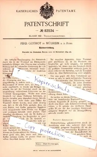 Original Patent  - Ferd. Gothot in Mülheim a. d. Ruhr , 1894 , Röstvorrichtung !!!
