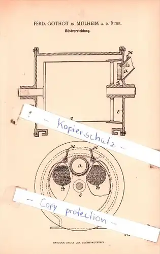 Original Patent  - Ferd. Gothot in Mülheim a. d. Ruhr , 1894 , Röstvorrichtung !!!