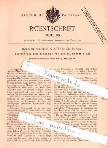 Original Patent  - Hans Beissner in Winterthur , Schweiz , 1896 , Transportwesen !!!