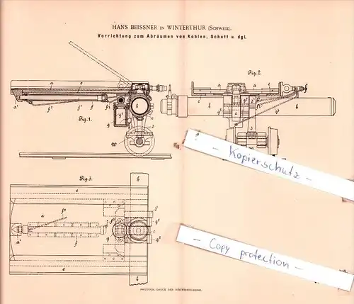 Original Patent  - Hans Beissner in Winterthur , Schweiz , 1896 , Transportwesen !!!