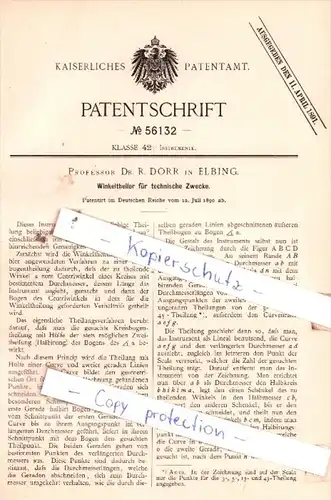 Original Patent  -  Prof. Dr. R. Dorr in Elbing , 1890 , Winkeltheiler für technische Zwecke !!!