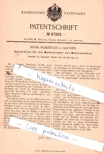 Original Patent  -  Herm. Schiedges in Aachen , 1895 , Bleichen, Färben, Zeugdruck !!!