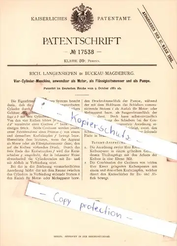 Original Patent  -  Rich. Langensiepen in Buckau-Magdeburg , 1881 , Pumpen !!!