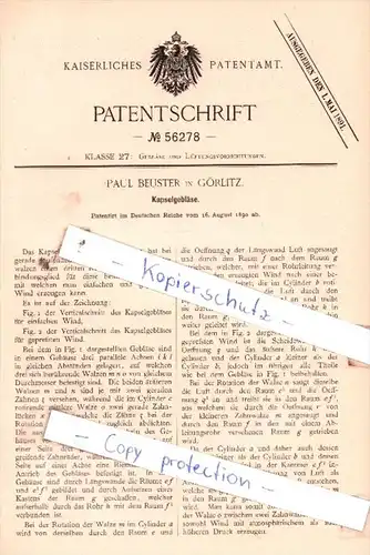 Original Patent  -  Paul Beuster in Görlitz , 1890 , Kapselgebläse !!!