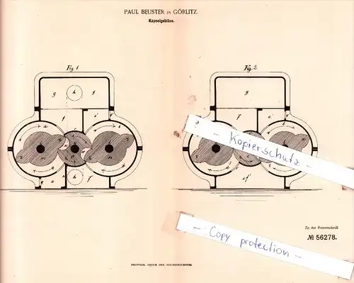 Original Patent  -  Paul Beuster in Görlitz , 1890 , Kapselgebläse !!!