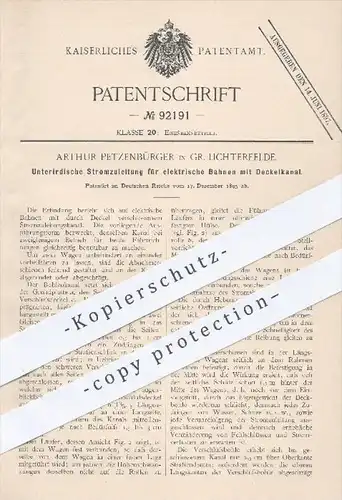 original Patent - Arthur Petzenbürger , Gr. Lichterfelde , 1895 , Stromzuleitung für elektrische Bahnen , Eisenbahn !!!