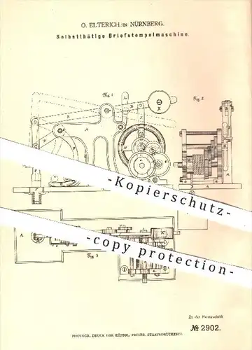 original Patent - O. Elterich , Nürnberg , 1878 , Briefstempelmaschine , Stempelmaschine , Stempel , Briefe , Post !!!