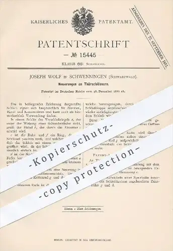 original Patent - Joseph Wolf in Schwenningen , 1880 , Türschloss , Türschlösser , Tür , Schloss , Schlösser , Schlosser