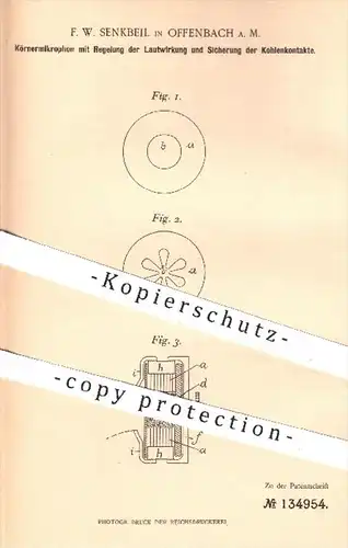 original Patent - F. W. Senkbiel , Offenbach / Main , 1901 , Körnermikrophon , Mikrophon , Mikrofon , Lautstärke !!!