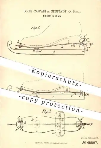 original Patent - Louis Caspari in Neustadt , 1888 , Schlittschuh , Schlittschuhe , Schuhe , Sport , Wintersport , Schuh