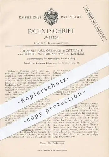 original Patent - J. P. Ortmann , Zittau | R. M. Rost , Dresden , 1891 , Stellvorrichtung für Hosenträger , Gürtel !!!