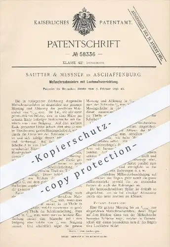 original Patent - Sautter & Messner , Aschaffenburg , 1891 , Messschraubenlehre mit Lochmessvorrichtung | Messlehre !!!