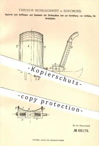 original Patent - Theodor Sichelschmidt in Dortmund , 1891 , Sammeln der Drehspäne u. Unfallverhütung an der Drehbank !!