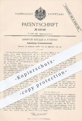 original Patent - Heinrich Ringleb , Rixdorf , 1890 , Selbsttätige Straßenbahnweiche , Straßenbahn , Eisenbahn , Weichen