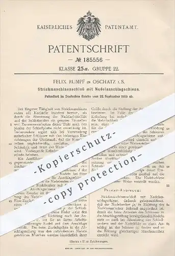 original Patent - Felix Rumpf in Oschatz , 1903 , Strickmaschinenschloss mit Nadelanschlagschiene | Strickmaschine !!!