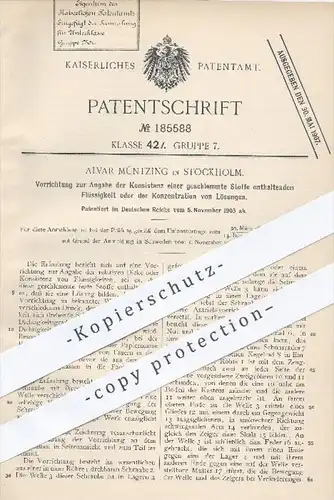 original Patent - Alvar Müntzing , Stockholm Schweden 1905 , Angabe der Konsistenz von Flüssigkeiten oder Lösungen !!!