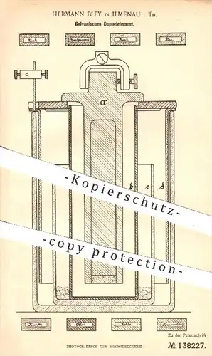 original Patent - Hermann Bley , Ilmenau , 1902 , Galvanisches Doppelelement | Volt , Elektroden , Zink , Kupfer , Strom