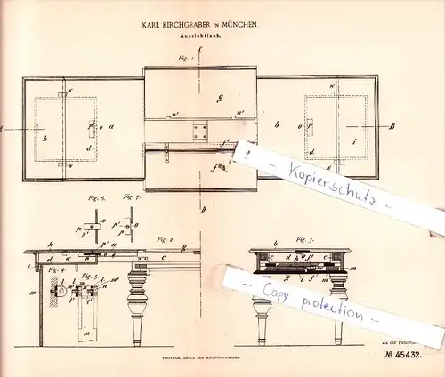 Original Patent  - Karl Kirchgraber in München , 1888 , Ausziehtisch !!!