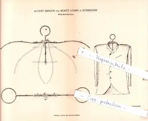 Original Patent  - August Ehrlich und Moritz Cohen in Düsseldorf , 1888 , Kleiderhalter !!!