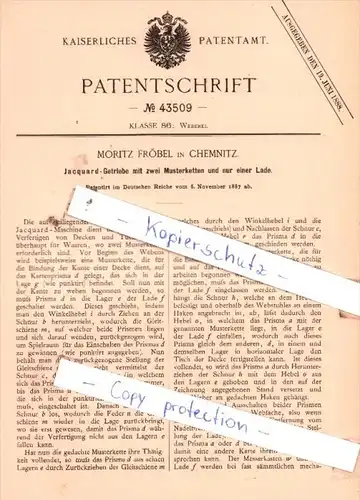 Original Patent  - Moritz Fröbel in Chemnitz , 1887 , Weberei !!!