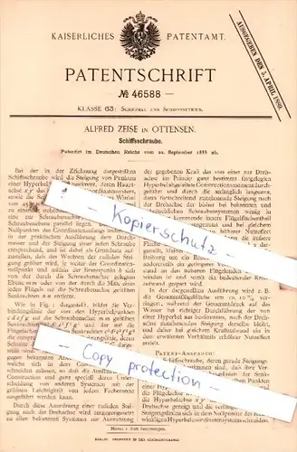 Original Patent  - Alfred Zeise in Ottensen , 1888 , Schiffsschraube !!!