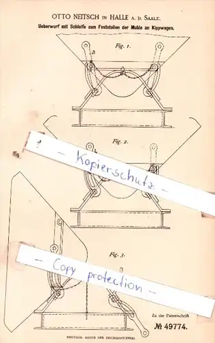 Original Patent  - Otto Neitsch in Halle a. d. Saale , 1889 , Eisnbahnbetrieb !!!