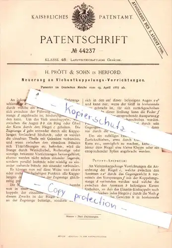 Original Patent  - H. Prött & Sohn in Herford , 1887 , Viehentkupplungs-Vorrichtungen !!!