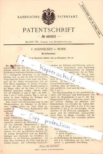 Original Patent  - F. Soennecken in Bonn , 1887 , Briefordner !!!