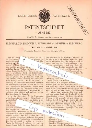 Original Patent  - Flensburger Eisenwerk, Reinhardt & Messmer in Flensburg , 1888 , !!!