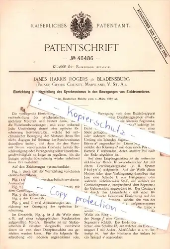 Original Patent  - James Harris Rogers in Brandenburg , 1887 , Elektrische Apparate !!!