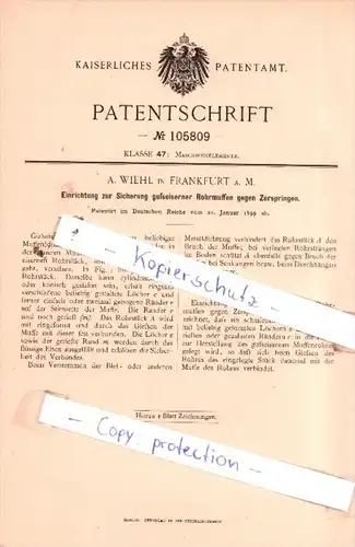 Original Patent  - A. Wiehl in Frankfurt a. M. , 1899 , Maschinenelemente !!!