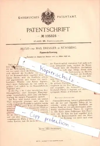 Original Patent  - Hugo und Max Dressler in Nürnberg , 1898 , Flammrohrfeuerung !!!